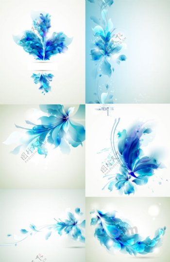 蓝色幻彩花卉矢量设计