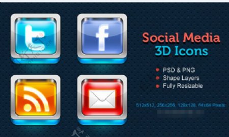 3D社交媒体图标