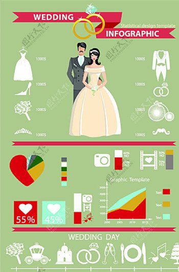 时尚扁平化婚礼元素图片
