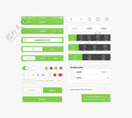 绿色APP手机UI控件系列素材下载