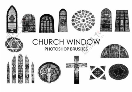 教堂彩色玻璃窗户Photoshop笔刷素材下载