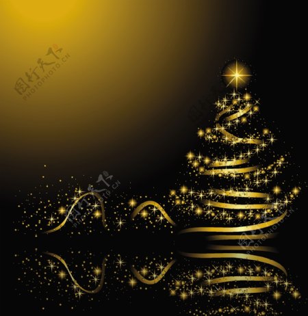 金色圣诞树背景素材图片