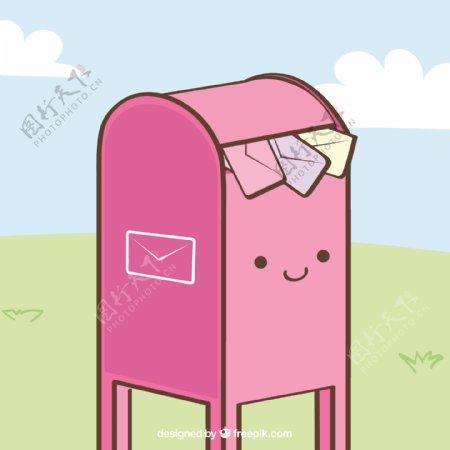 可爱的粉红色邮箱背景与信封