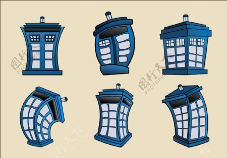 TARDIS的蓝色电话亭矢量卡通插画
