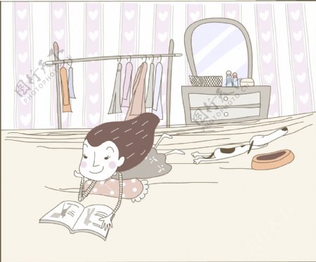 看书学习女孩卧室