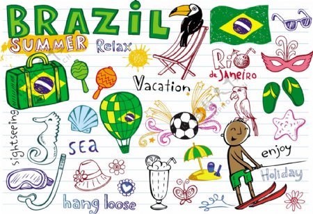 手绘巴西世界杯元素矢量素材图片