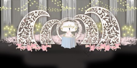 雕花花艺线帘吊顶灯泡装饰婚礼展示效果图