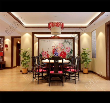 中式餐厅模型设计素材