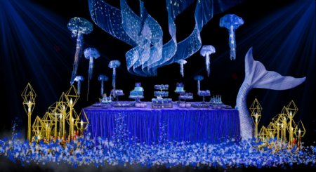 海洋风婚礼蓝色大海的传说甜品区