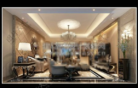 豪华室内客厅空间3D模型下载