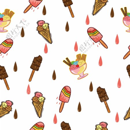 手绘各种冰淇淋装饰图案背景