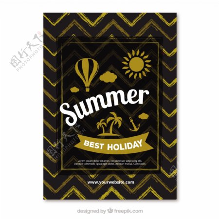 金色抽象元素黑色夏天卡片背景
