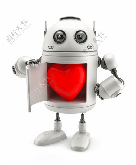 红色的心可爱的机器人