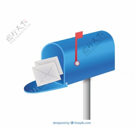 蓝色邮箱背景与信封