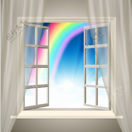 现实的室内背景与彩虹