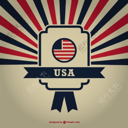 美国的徽章与旭日的背景