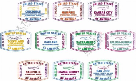 矢量格式的美国主要机场护照
