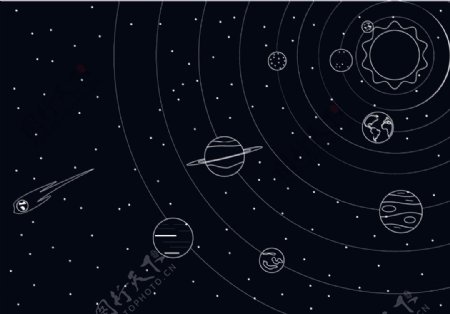 手绘太阳系插画