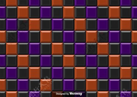 矢量紫色橙色和黑色瓷砖抽象背景无缝模式