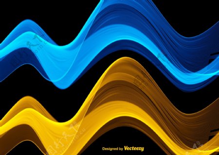 矢量抽象蓝色和黄色的波浪