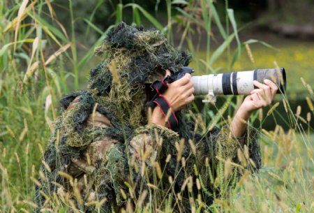 草丛中观察的军人摄影图片