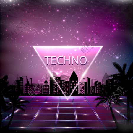 紫色系techno音乐海报