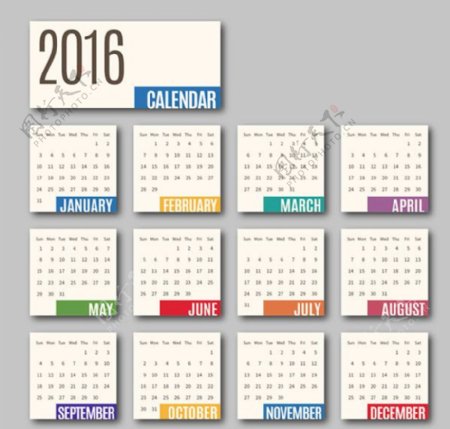 2016年日历设计矢量素材