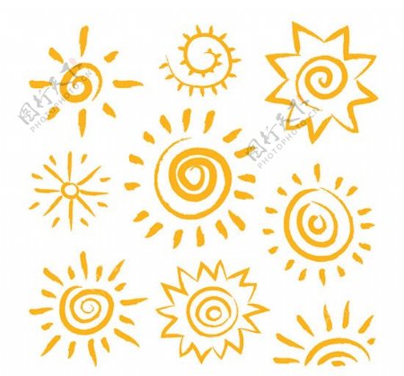 橙色手绘太阳矢量素材