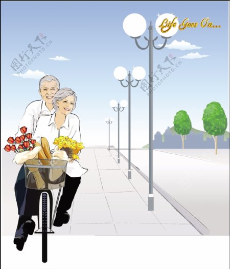 幸福的晚年骑自行车去买花