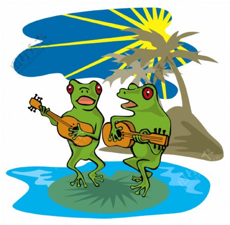 青蛙玩吉他的海滩
