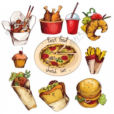 彩绘快餐食品矢量图片