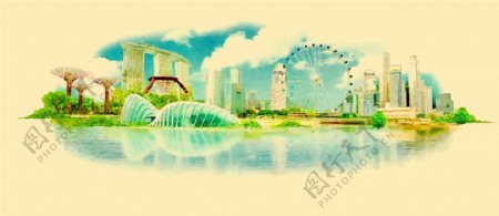 水彩绘城市建筑插画