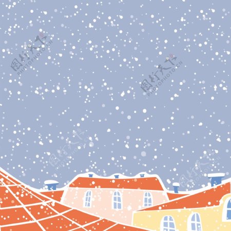 下雪的城市插画风景背景矢量素材