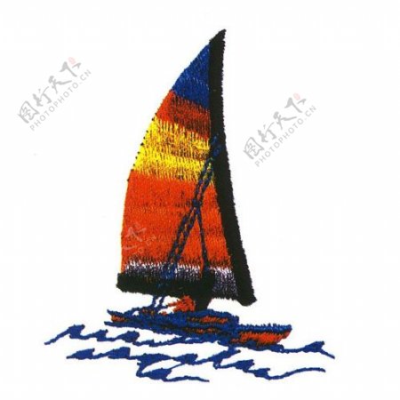 绣花色彩彩色交通工具帆船免费素材
