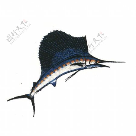 绣花动物鱼色彩蓝色免费素材