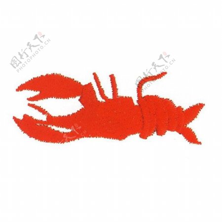 绣花动物色彩红色龙虾免费素材