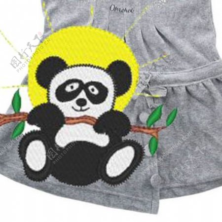 绣花动物熊猫卡通色彩免费素材