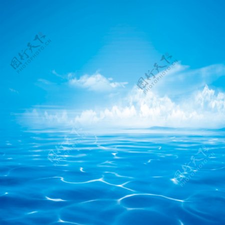 蓝色白云河洋质感背景