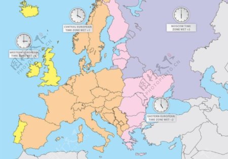欧洲地图矢量时区