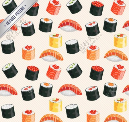 美味日本寿司无缝背景矢量图