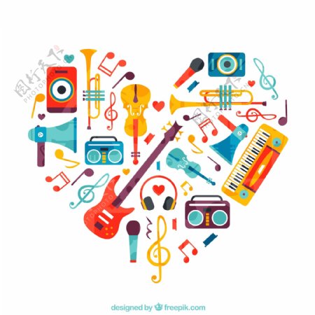 乐器组合的爱心乐器组素材图片