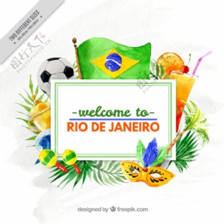 水彩巴西奥运会元素背景