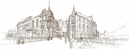 手绘欧洲建筑插画