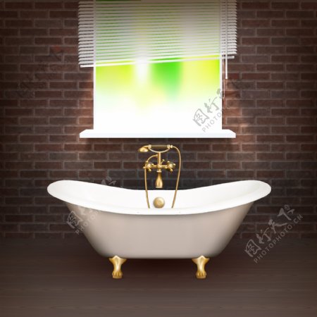 卫生间里的浴缸插画