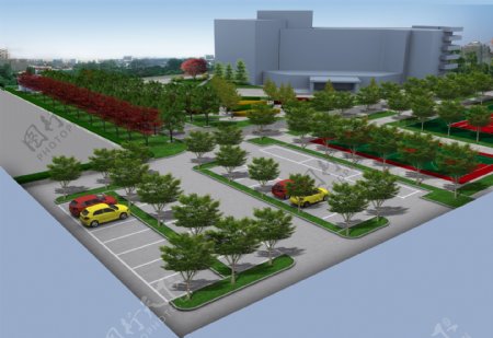 停车场周边绿地绿化改造效果图psd源文件下载