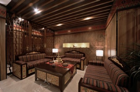 中国风古典客厅装修效果图
