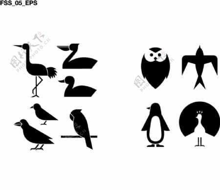 可爱鸟类剪影图标