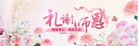 粉色康乃馨礼物礼谢师恩淘宝电商海报banner