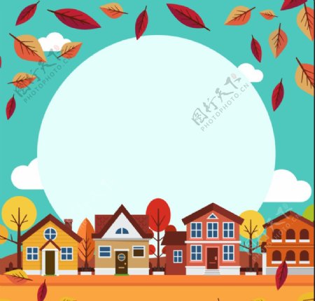 彩色秋季城镇风景