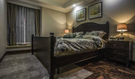 欧式花纹地毯卧室效果图